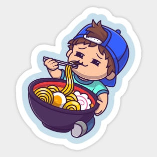 Cute Boy Eating Ramen Cartoon Sticker